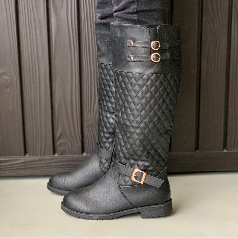 Tan Quilted Knee High Equestrian Riding Boots - Picture 7 of 8